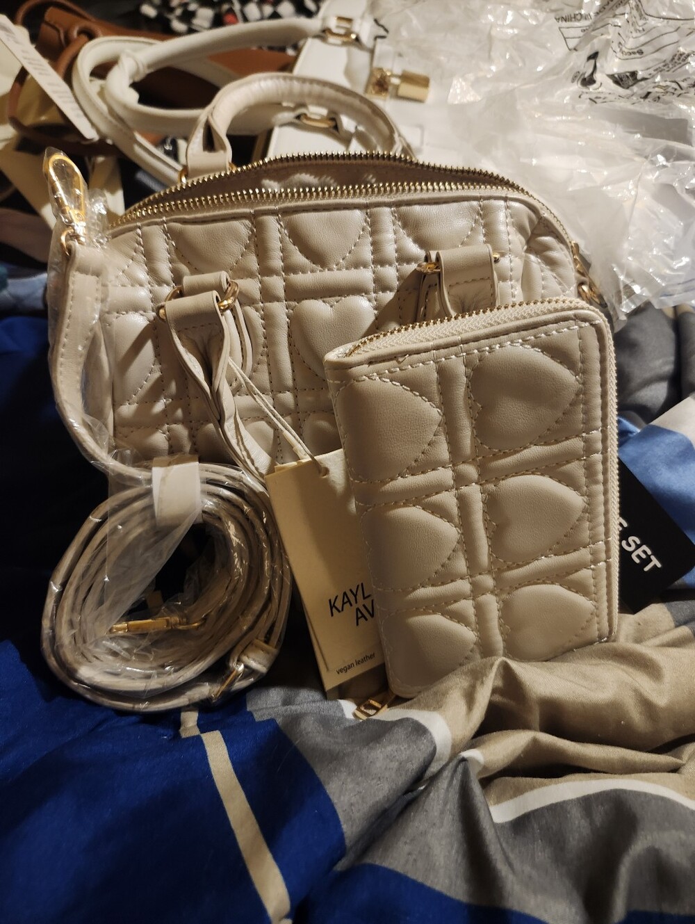 Quilted Cream Crossbody Bag with Wallet
